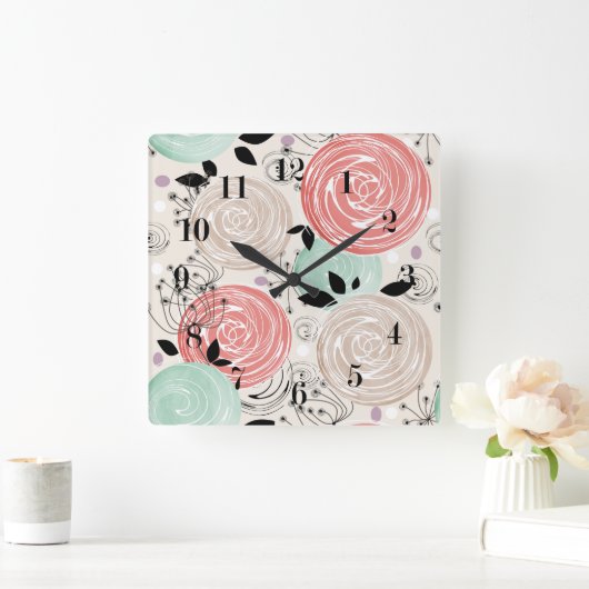 Retro, rozen vierkante klok (Huis)