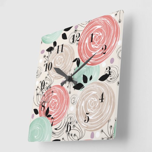 Retro, rozen vierkante klok (Hoek)