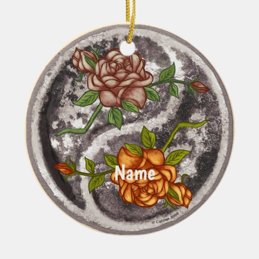 Retro Rozen Yin Yang Keramisch Ornament (Voorkant)