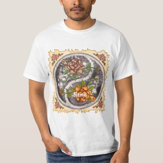 Retro Rozen Yin Yang T-shirt (Voorkant)