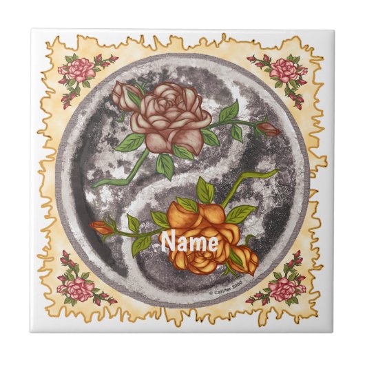 Retro Rozen Yin Yang Tegeltje (Voorkant)
