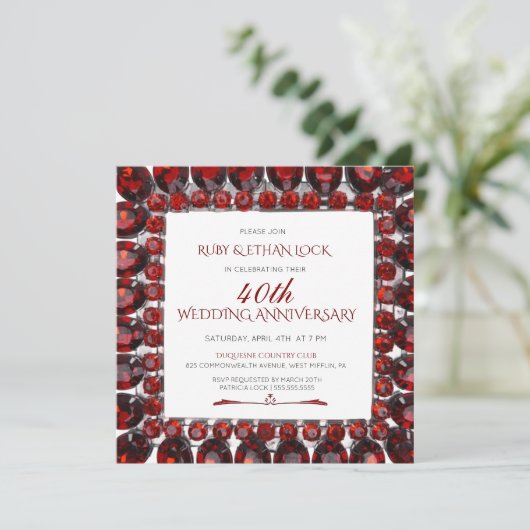 Retro Ruby Frame/Ruby 40e trouwdag uitnodiging (Staand voorkant)