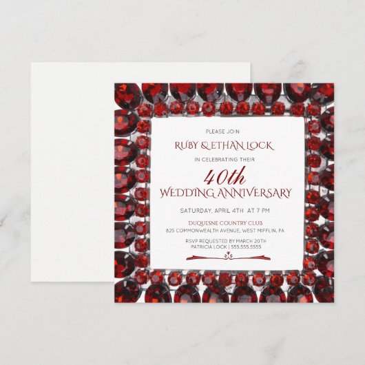 Retro Ruby Frame/Ruby 40th Huwelijksjubileum Kaart (Voorkant / Achterkant)