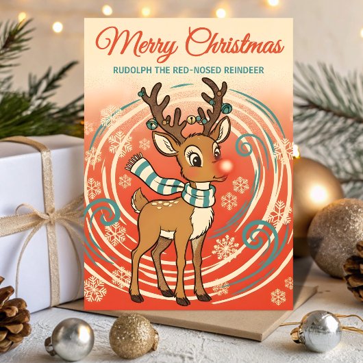 Retro Rudolph in a Blizzard Christmas Feestdagen Kaart