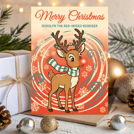 Retro Rudolph in een sneeuwstorm Kerstmis Feestdagen Kaart