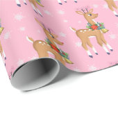 Retro Rudolph Reindeer in Roze Cadeaupapier (Rol Hoek)