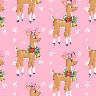Retro Rudolph Reindeer in Roze Cadeaupapier