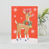Retro Rudolph Reindeer Red Feestdagenkaart (Staand voorkant)