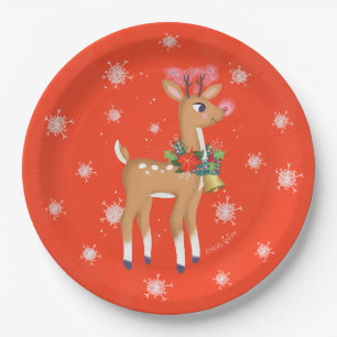 Retro Rudolph Reindeer Red Papieren Bordje