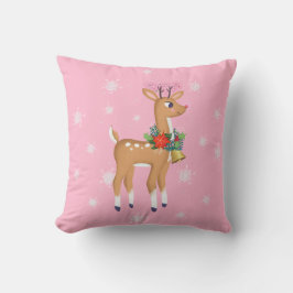 Retro Rudolph Reindeer Roze Sierkussen