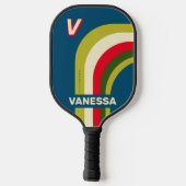 Retro Rugby Boog met Naam & Initiaal Pickleball Paddle (Achterkant)