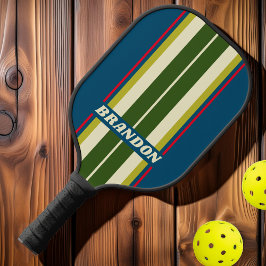 Retro Rugby Bord Strepen met Naam Pickleball Paddle