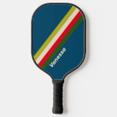 Retro rugby gestreept met naam pickleball paddle (Achterkant)