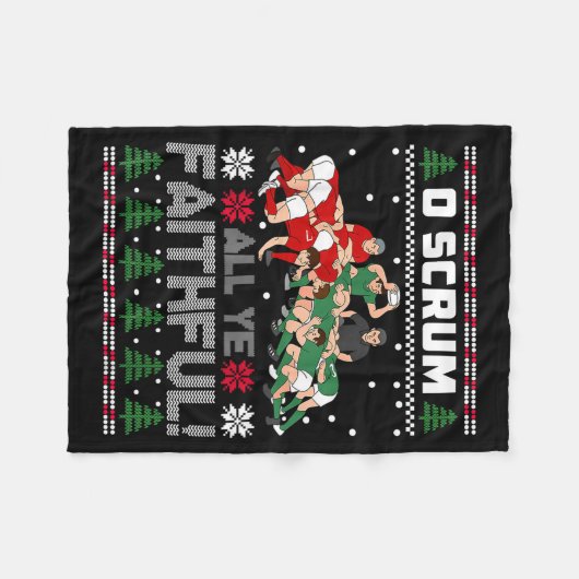 Retro Rugby O Scrum All Ye Faithful Ugly Merry Chr Fleece Deken (Voorkant (Horizontaal))