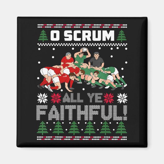 Retro Rugby O Scrum All Ye Faithful Ugly Merry Chr Magneet (Voorkant)