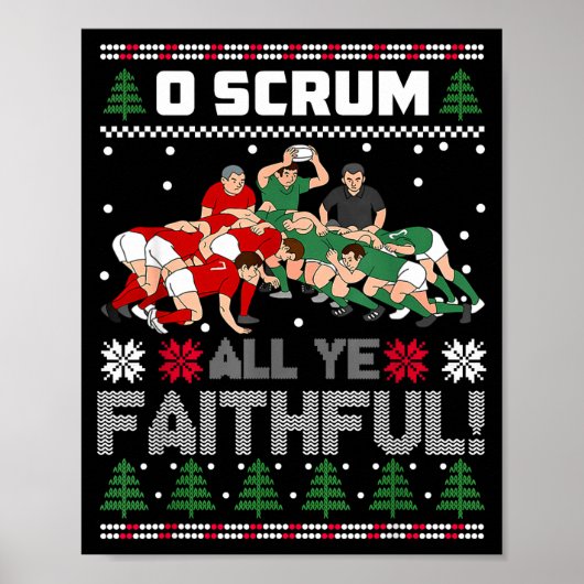 Retro Rugby O Scrum All Ye Faithful Ugly Merry Chr Poster (Voorkant)