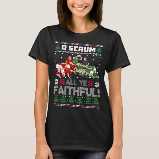 Retro Rugby O Scrum All Ye Faithful Ugly Merry Chr T-shirt (Voorkant)