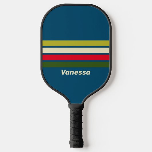 Retro Rugby Over Strepen met Naam Pickleball Paddle (Voorkant)