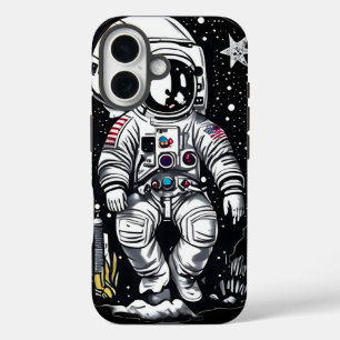 Retro ruimte astronaut Linocut Case-Mate iPhone 16 Hoesje