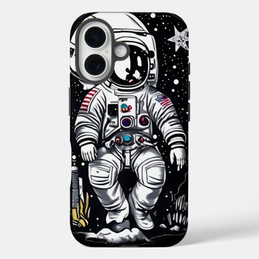 Retro ruimte astronaut Linocut Case-Mate iPhone Case (Achterkant)