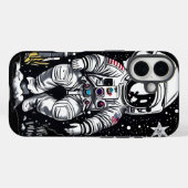 Retro ruimte astronaut Linocut Case-Mate iPhone Case (Achterkant (horizontaal))