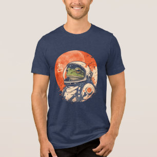 Retro ruimte kikker onder rode maan Tri-Blend shirt