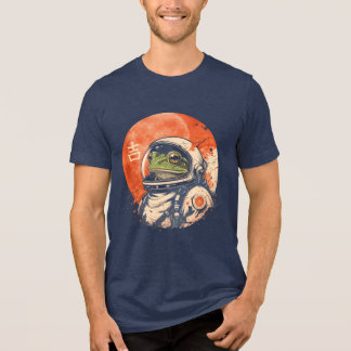 Retro ruimte kikker onder rode maan Tri-Blend shirt