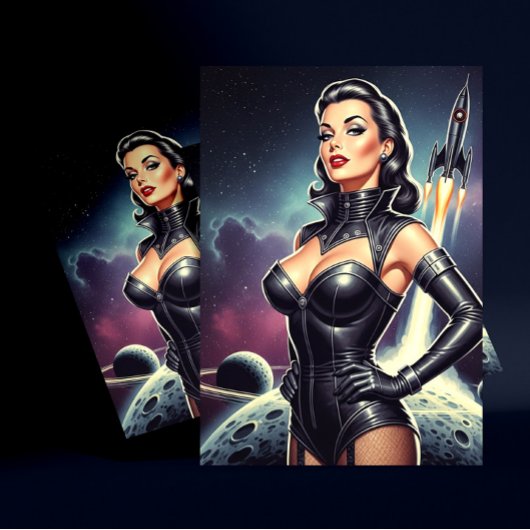 Retro ruimte pin-up briefkaart