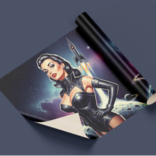 Retro ruimte pin-up cadeaupapier