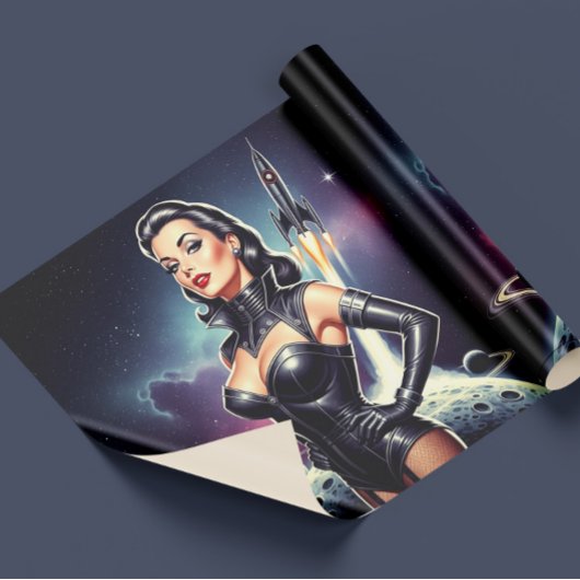 Retro ruimte pin-up cadeaupapier