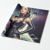 Retro ruimte pin-up cadeaupapier (Uitgerold)