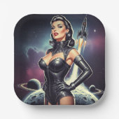 Retro ruimte pin-up papieren bordje (Voorkant)