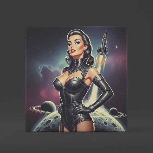 Retro ruimte pin-up tegeltje