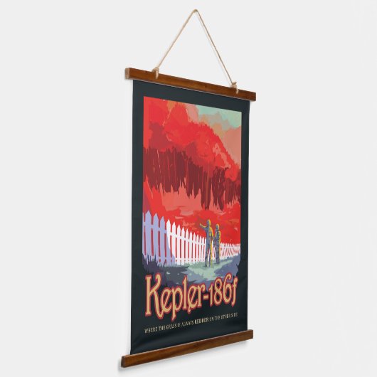 Retro ruimte Poster van Kepler-186f. Hangend Wandkleed (Gebogen)
