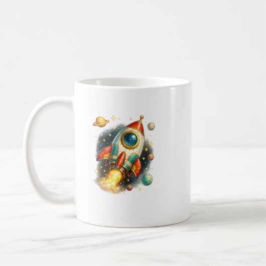 Retro ruimte raket lancering keramische koffiemok (Links)