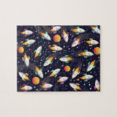 Retro ruimte raketten patroon legpuzzel (Horizontaal)