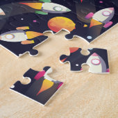 Retro ruimte raketten patroon legpuzzel (Zijkant)
