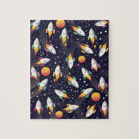 Retro ruimte raketten patroon legpuzzel (Verticaal)
