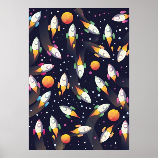 Retro ruimte raketten patroon. poster (Voorkant)