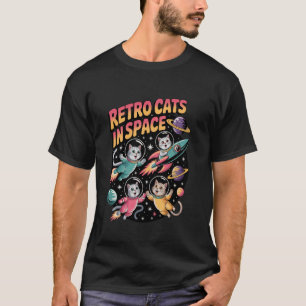 Retro ruimtekatten met 80s esthetische stijl plezi t-shirt