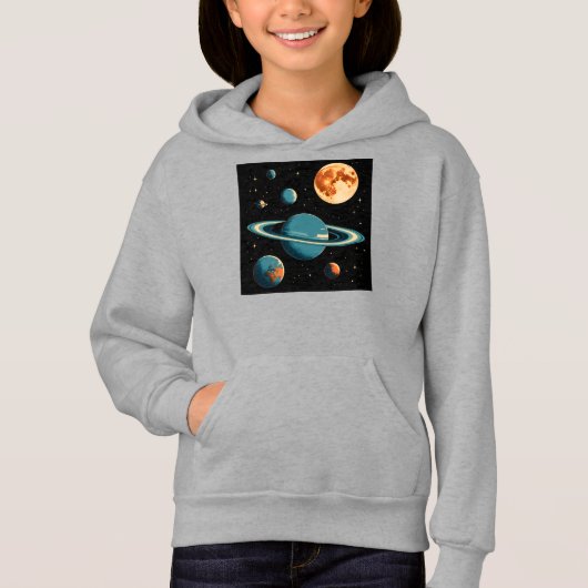 Retro-ruimteplaneten en maanwandkunst - midden van (Voorkant)