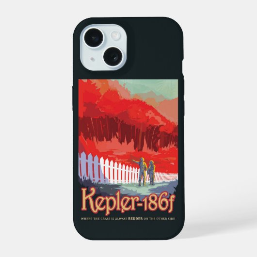 Retro ruimteposter van Kepler-186f. iPhone 15 Case (Achterkant)