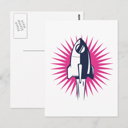 Retro ruimteraket briefkaart (Voorkant / Achterkant)