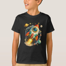 Retro-ruimteraket-lancering T-shirt voor kinderen