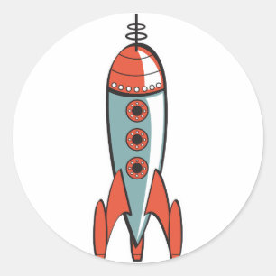 retro ruimteraket ronde sticker