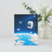 Retro ruimteraket satelliet illustratie briefkaart (Staand voorkant)