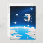 Retro ruimteraket satelliet illustratie briefkaart (Voorkant / Achterkant)