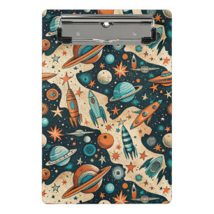 Retro-ruimteraketplaneten Oranje Teal-kinderkamer Mini Klembord