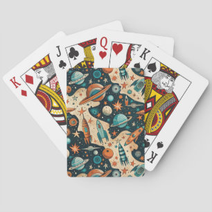 Retro-ruimteraketplaneten Oranje Teal-kinderkamer Pokerkaarten