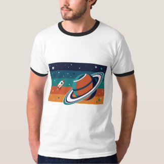 Retro-ruimtereisposter met geringde planeet t-shirt